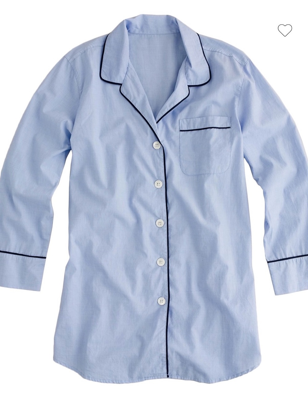 J. Crew Light Blue Long-Sleeve Button Pajama Shirt with Navy Piping